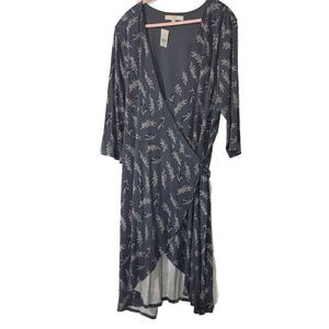 LOFT True Wrap Dress Gray Print 3/4 Sleeve Size 22 NWT